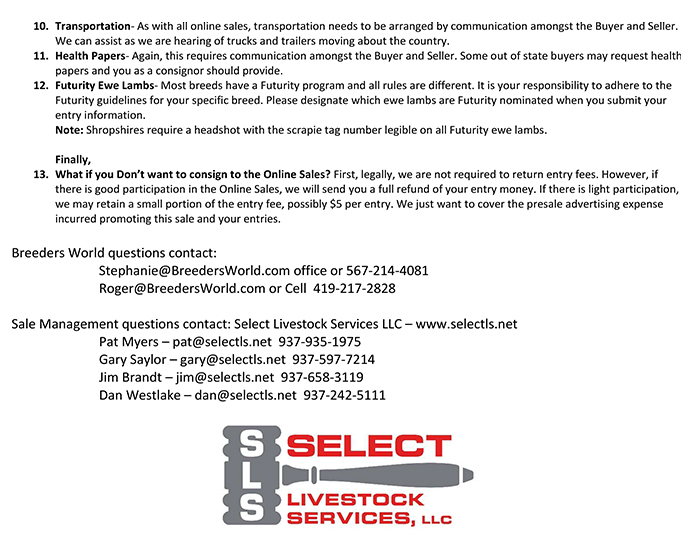 Select Livestock Services, LLC Schedule